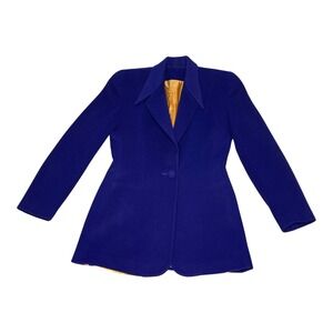 Vintage 80s Harvey Nichols Royal Purple Blazer Gold Lining 1 Button‎ Coat SMALL